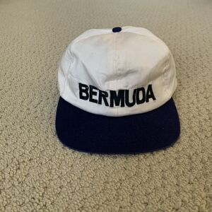 Vintage Bermuda Mens Hat Ivory Cap Blue Visor Adjustable Snap Back Y2K